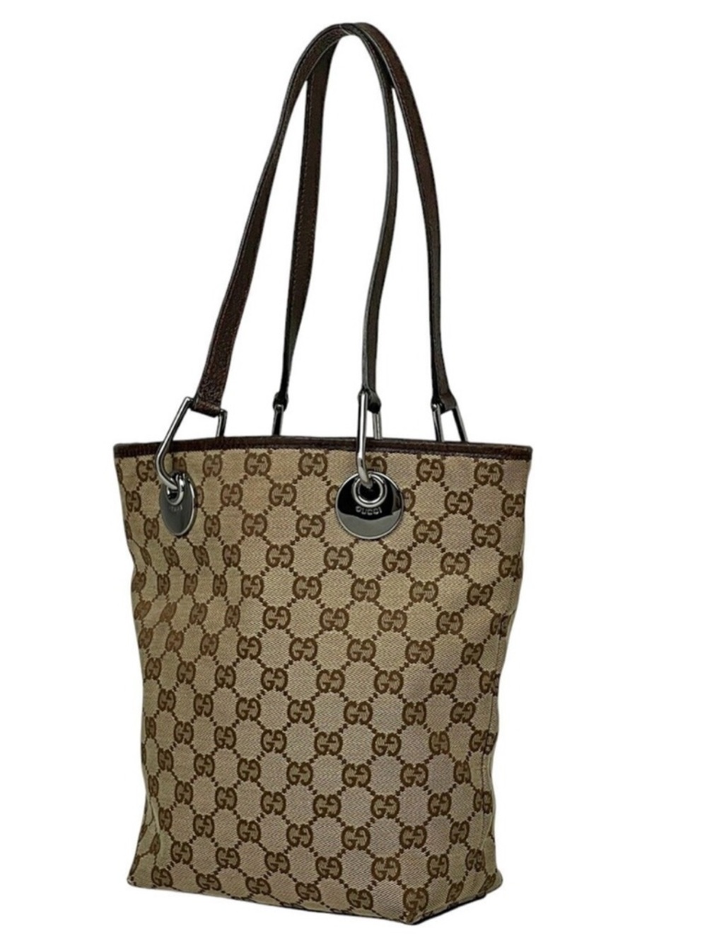 Gucci Beige Brown GG Canvas Tote with Leather Trim